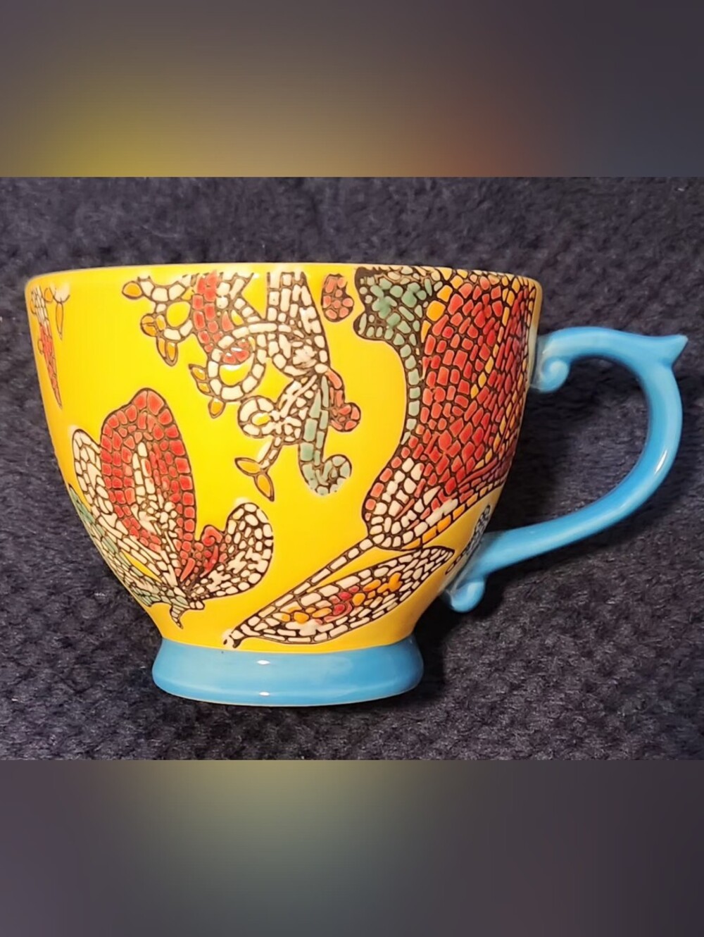 Vibrant World Market Taised Mosiac Butterfly Coffee Mug 16 oz